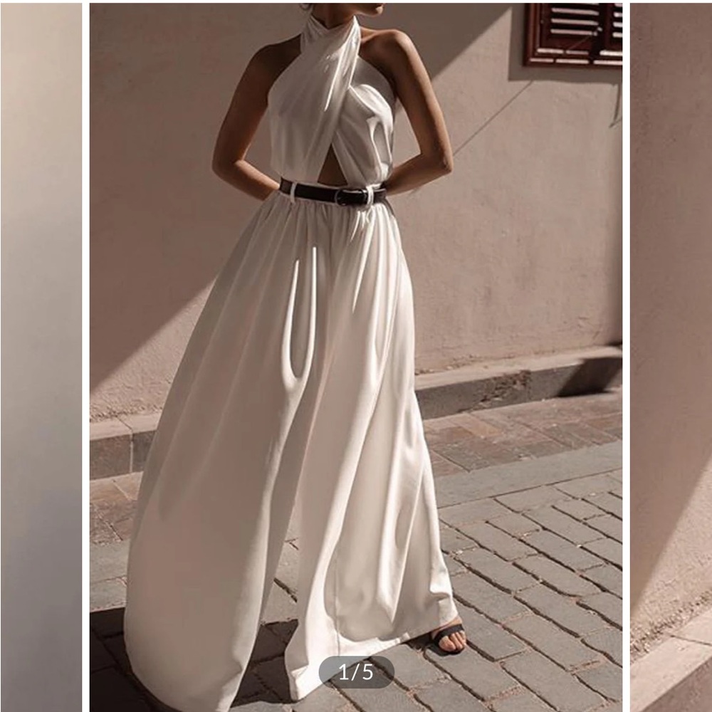 Elegant White Halter jumpsuit without Belt